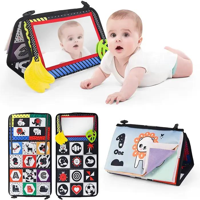 Livre en tissu pour bébé avec miroir déformé, dessin animé doux, interactif Parent-enfant, jouet édu