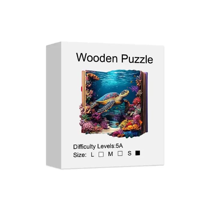 Puzzle en bois pour adultes-puzzle la tortue dans le livre, puzzle en bois de forme Unique, décorati