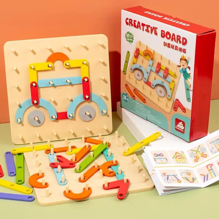 Jouets géoboard en bois pour enfants, planche à ongles, ensemble de colonnes géométriques, Puzzle de