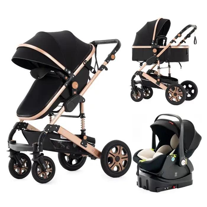 Siège auto combiné pour poussette bébé – Poussette pour bébé avec lit de transport, landau pliable e