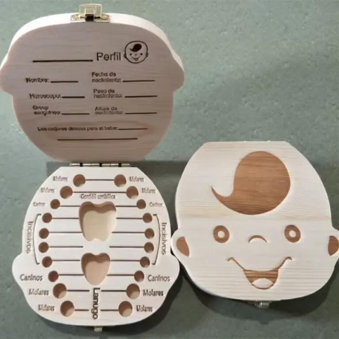 Boîte à dents de bébé en bois espagnol, 1 pièce, organisateur de dents de lait pour enfants, rangeme