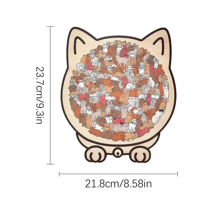 Puzzle en forme de chat coloré en bois de 135 pièces, avec cadre de chat, ornements, Puzzle en bois,