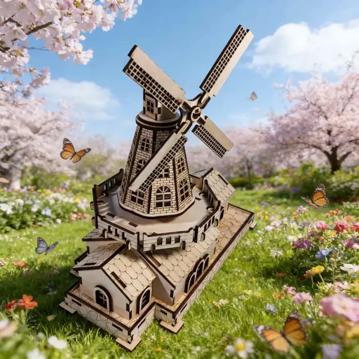 Modèle de puzzle en bois 3D moulin à vent, kit de bricolage, cadeau créatif, décoration de la maison