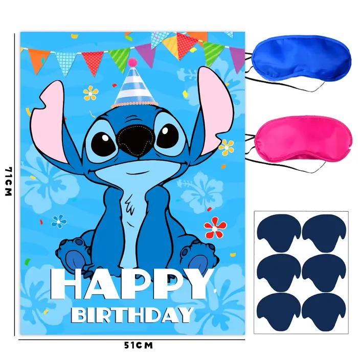 Disney Stitch Pin The Nose On The Poster Party Games Backdrop Children Birthday Party Background Bir