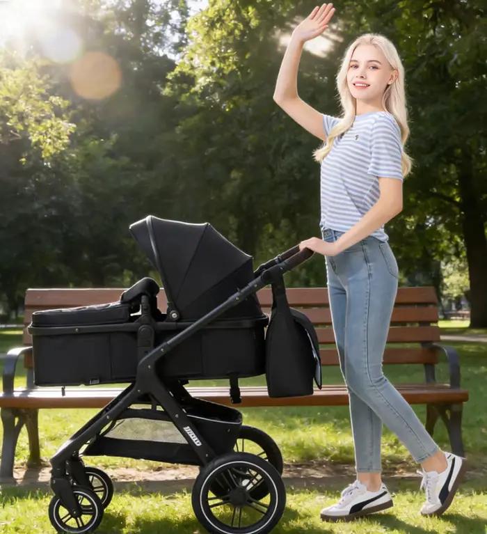 Poussette 3 en 1, adaptateurs universels, poussette pliable jusqu'à 25 kg, absorption des chocs sur 