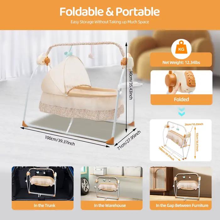 Berceau à bascule électrique pour bébé, 5 vitesses, capacité de charge de 55 lb, 0-18 mois, pliable,
