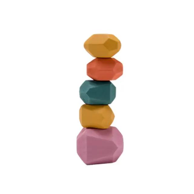 Ensemble de blocs de construction en bois Montessori pour enfants, pierre colorée, jeu d'empilage no