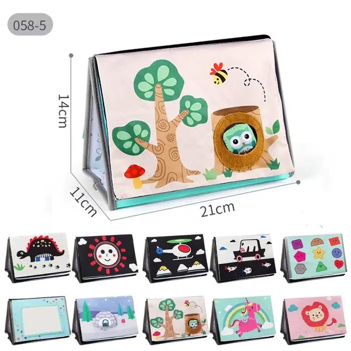 Livre miroir pour bébé, livre sensoriel Montessori en tissu doux avec formes froissées, animaux, Pag