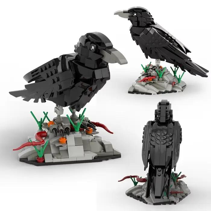 Kit de modèle d'oiseau corbeau MOC, ensemble de blocs de construction de corbeau noir détaillé pour 