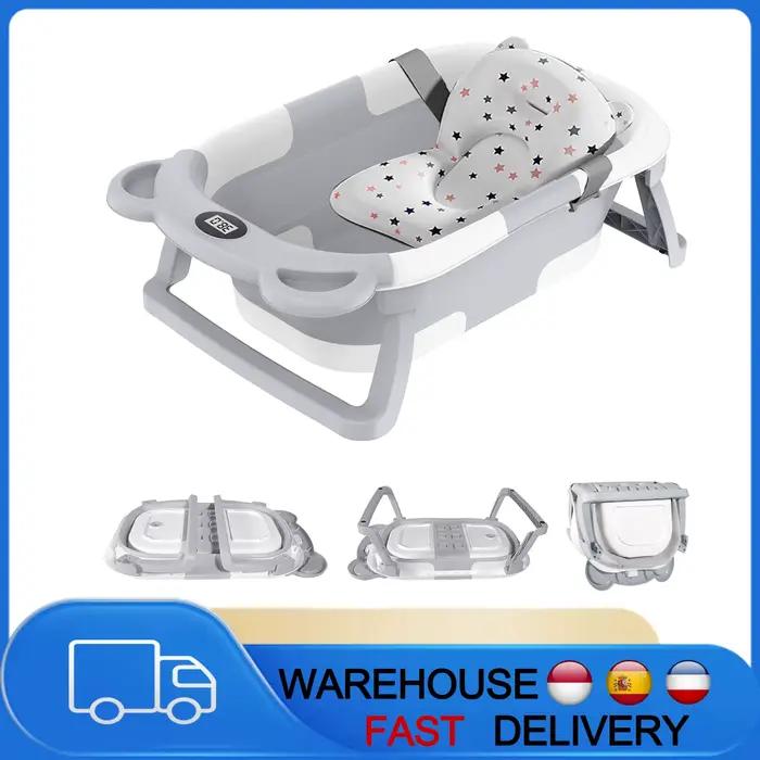 Baignoire pliable pour bébé avec thermomètre intégré, surface antidérapante, baignoire de voyage por