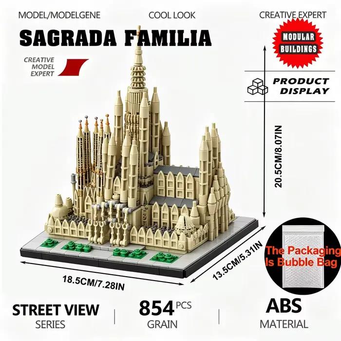 Kit de briques 854 pièces Barcelone Sagrada Familia – Modèle à assembler de l'icône de l'architectur