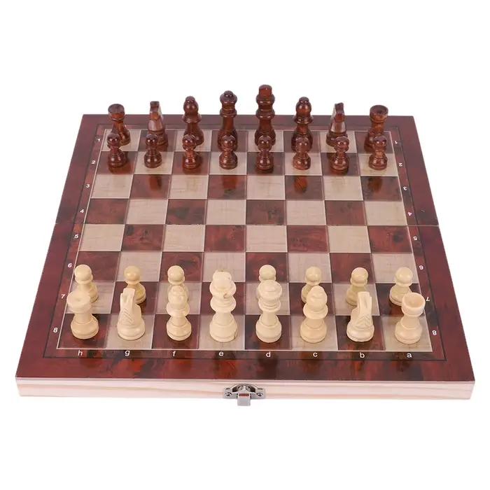 Échiquier pliable 3 en 1 (Échecs, Dames, Backgammon) 29x29cm, pour développer la pensée stratégique,