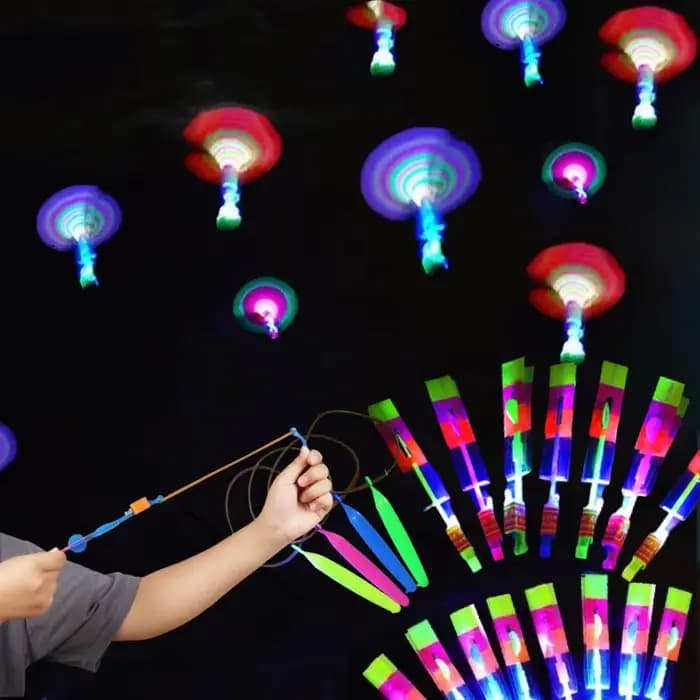 Jouet de fusée Flash en plein air, lumières LED, fronde scintillante, hélicoptère de fusée, jouet vo