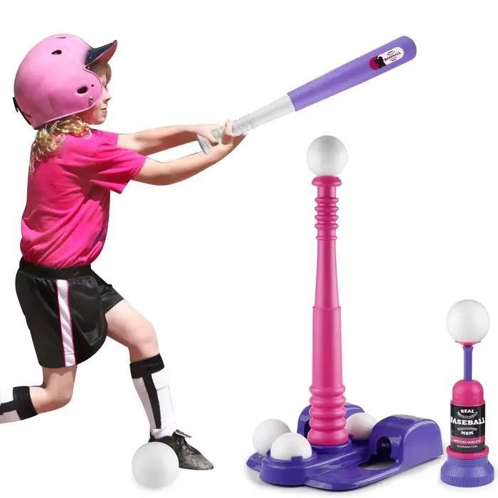MQUDUO Ensemble de frappe de baseball 2-en-1 pour garçons et filles, support de frappe réglable avec