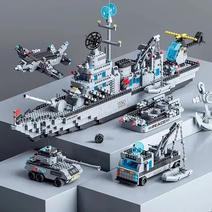 Chariot de guerre de la marine, bateau de l'armée, modèle d'avion, navires de guerre, blocs de Const