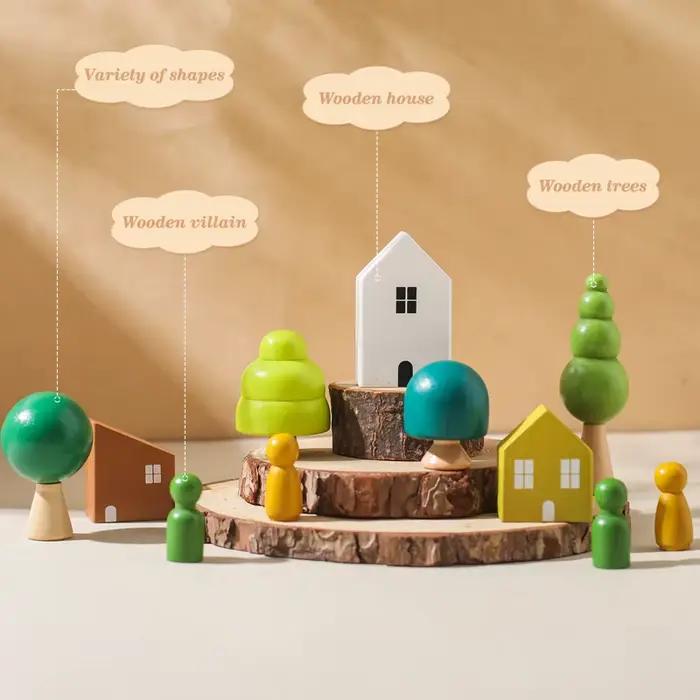 Jouets sensoriels Montessori, jouets à empiler pour bébés, maisons fores, réplique de blocs de forêt