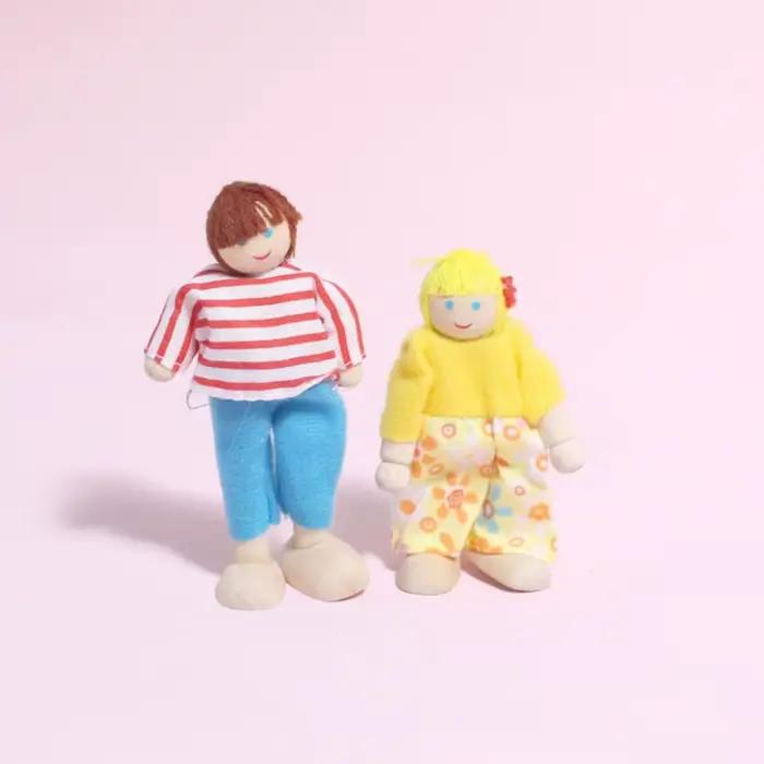 Jouet bois personnes poupées famille multicolore maison de jeu jouet Figure ensemble Photo accessoir
