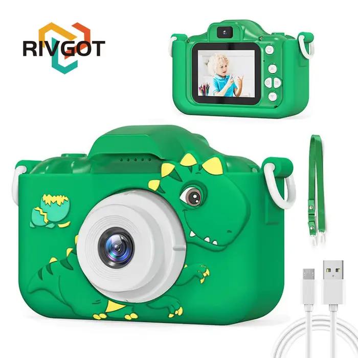 Appareil photo numérique pour enfants 1080HD, avec étui de protection en Silicone, jouet dinosaure, 