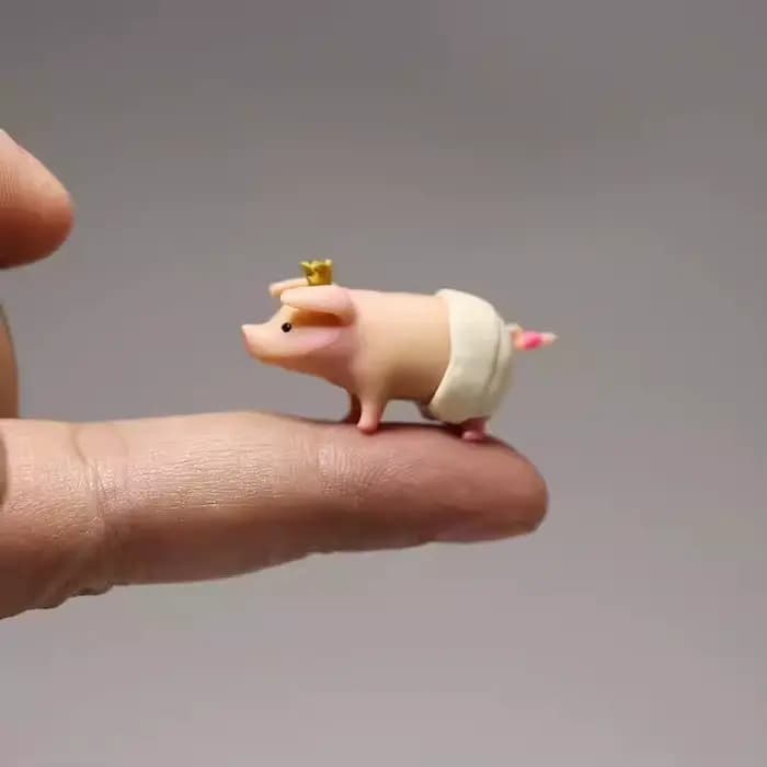 Mini petit cochon dessin animé version Q, Figurine en plastique, petit Animal mignon, modèle d'ornem