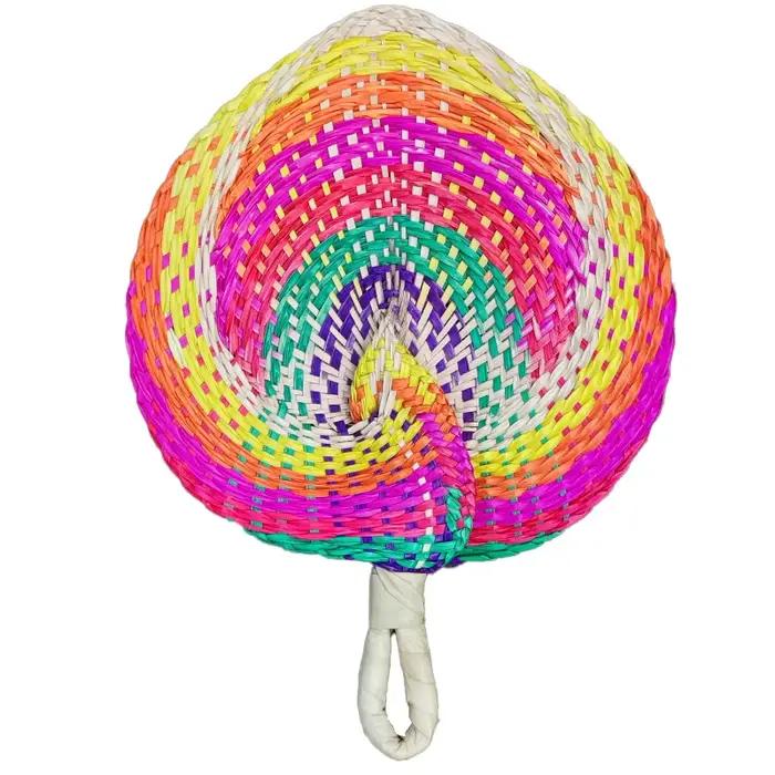 Grand éventail en feuilles de palmier tissé à la main, éventail coloré à tenir à la main, éventail p
