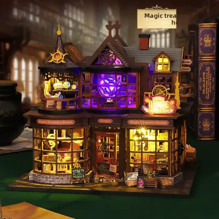 Maison de poupée magique en bois à construire soi-même avec support pour livres - Modèle artisanal à