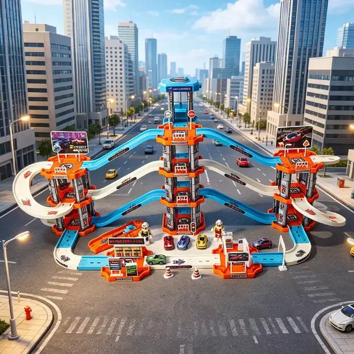 Grand ensemble de jouets de parking à quatre étages pour enfants, jouets de train urbain multi-nivea