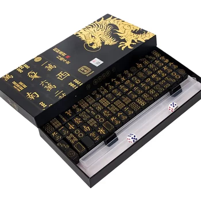 Jeu de Mahjong portable de 144 pièces, complet avec 2 dés et 4 supports, jeu de tuiles classique pou