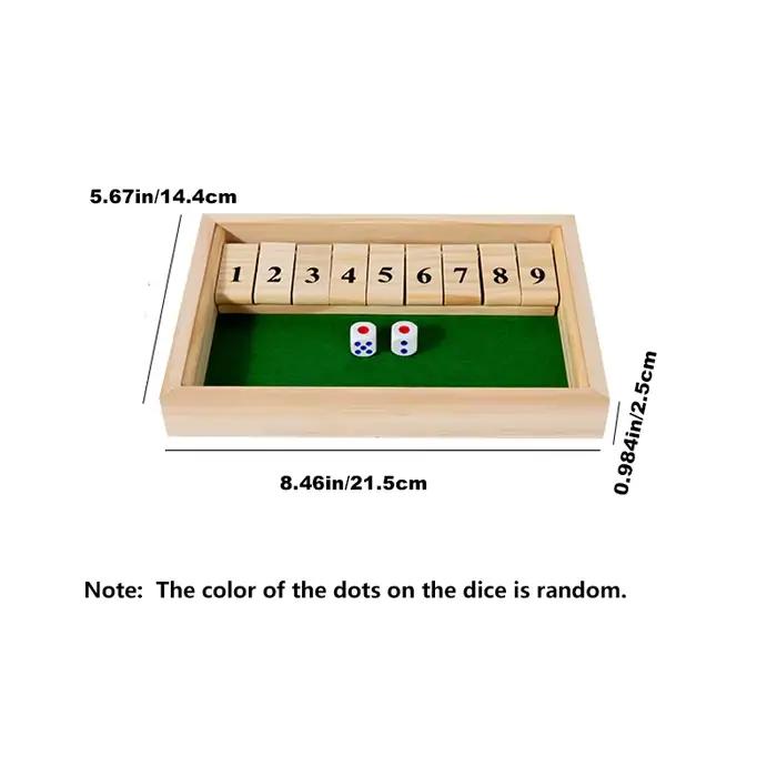 Shut The Box Game-Jeu de société numérique en bois avec 2 dés, jeu de fête familiale de voyage porta