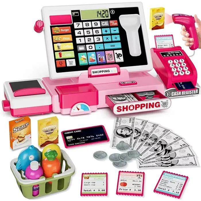 Ensemble de jeu de caisse enregistreuse d'achat avec calculatrice réelle, magasin de jeux de simulat