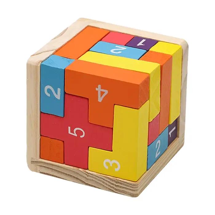 Puzzles en blocs de bois colorés, jouets de puzzle 3D classiques Luban Lock Cube, jeu intellectuel p