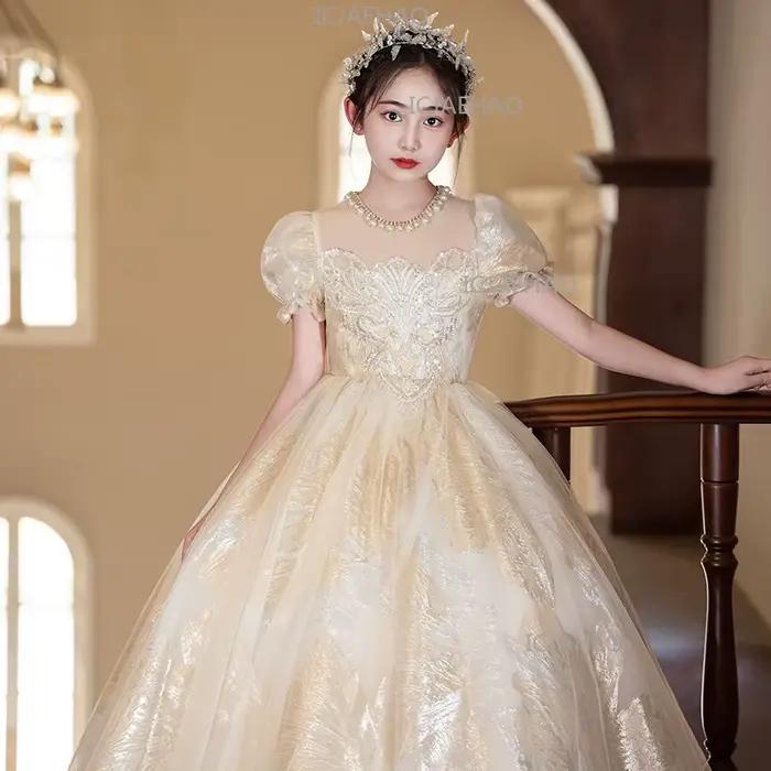 Robe de Princesse Vintage pour Filles 2026, Robe de Soirée Fleurie pour Mariage, Anniversaire, Spect