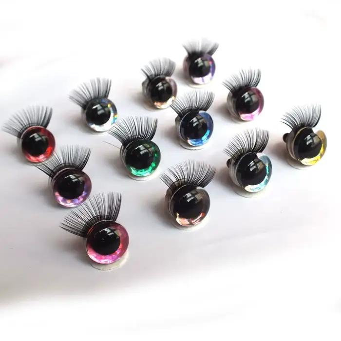 20 pièces jouet yeux avec cils 12-30mm cils 3D sécurité paillettes jouet yeux cils pour bricolage pe