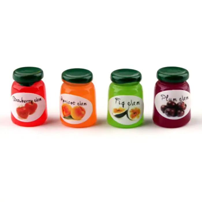 Bouteilles de confiture miniatures pour maison de poupée 1:12, 4 pièces, modèle Kicthen, accessoires