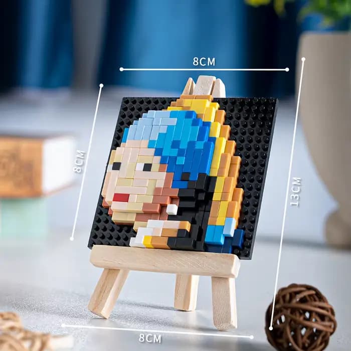 Blocs de construction de peinture célèbre avec chevalet en bois, briques en diamant, jouets éducatif