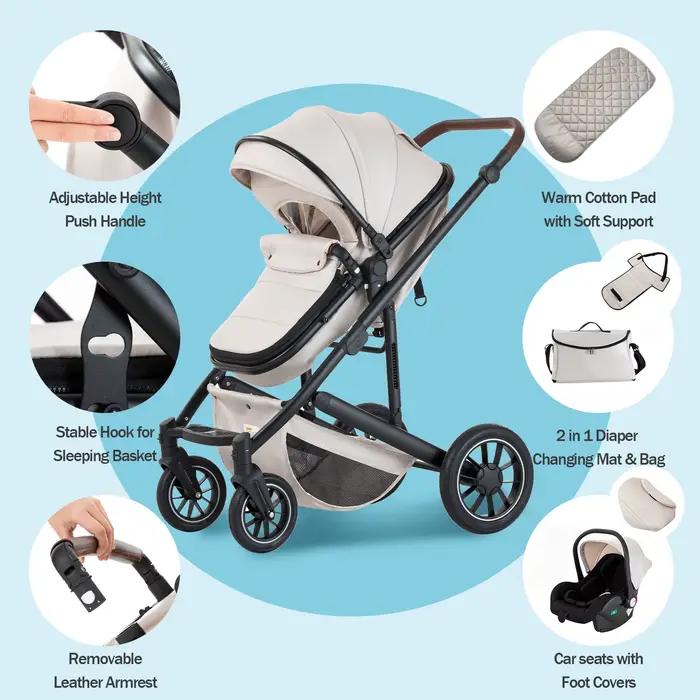 Luxueux 3 en 1 Portable voyage bébé poussette haute paysage cadre en aluminium pliable landau nouvea
