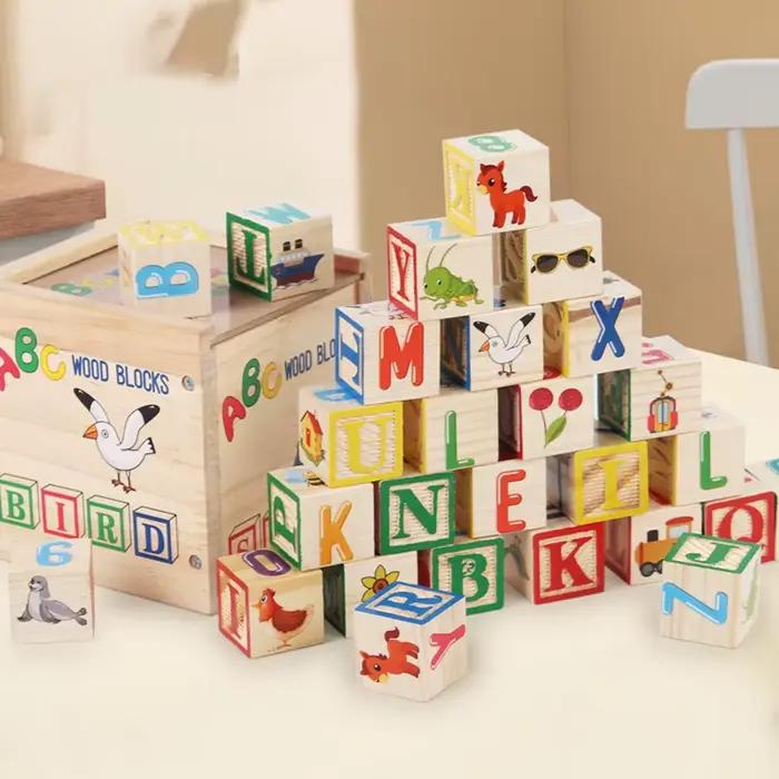 Blocs d'alphabet en bois ABC, jouets éducatifs pour enfants, icônes numériques, jouets d'apprentissa