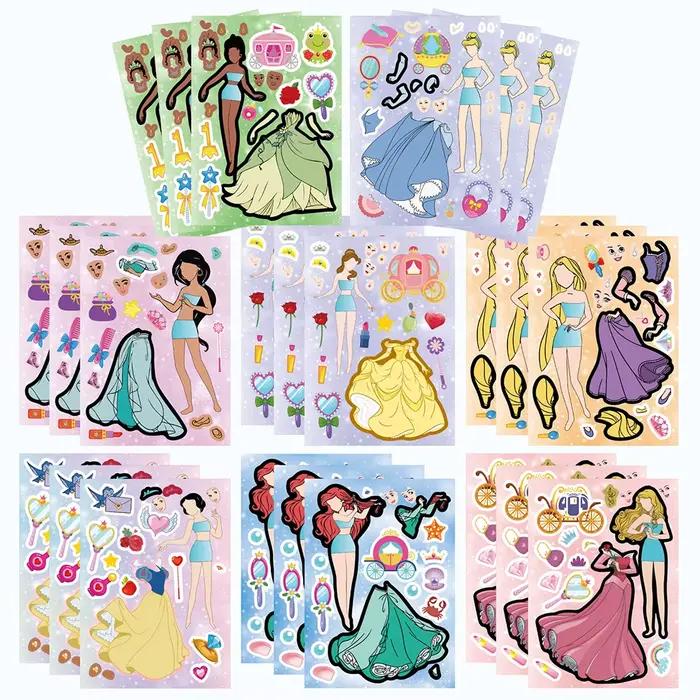 8/16 feuilles d'autocollants puzzle mignons de princesses Disney, à assembler soi-même pour créer de