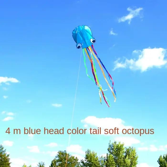Cerf-volant pieuvre 3D orange pour enfant, jouet doux et volant de 4m