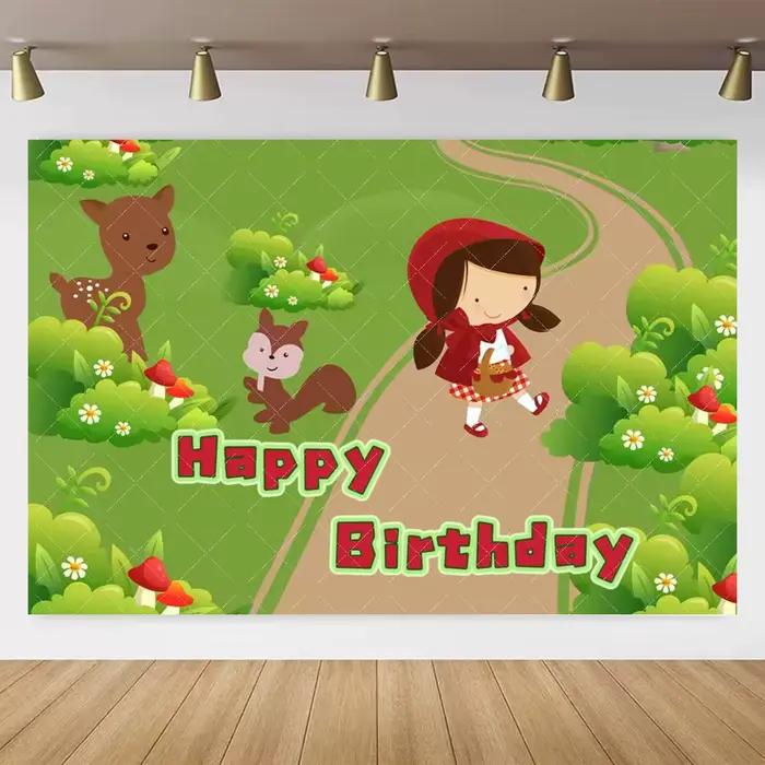 Toile de fond du petit chaperon rouge pour fille, décor de Table de gâteau de fête d'anniversaire, c
