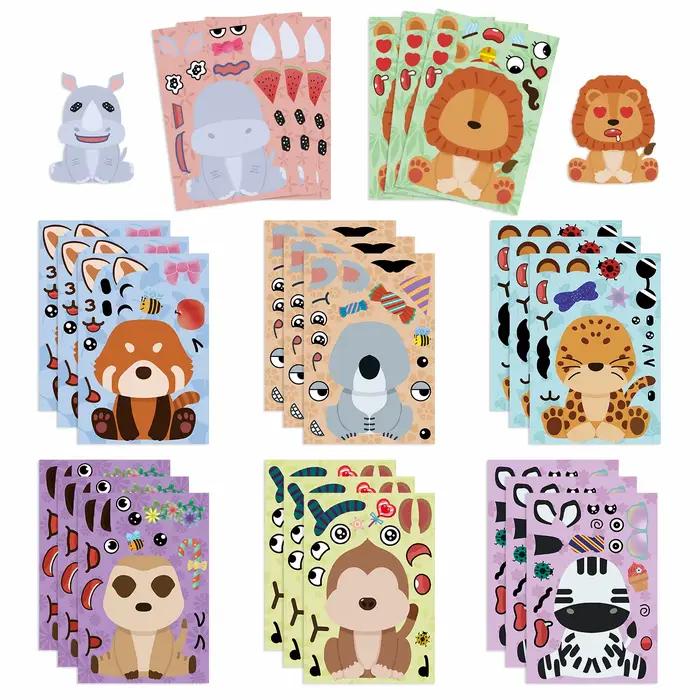8 feuilles enfants bricolage Puzzle autocollant jeux animaux faire un visage assembler Puzzle autoco