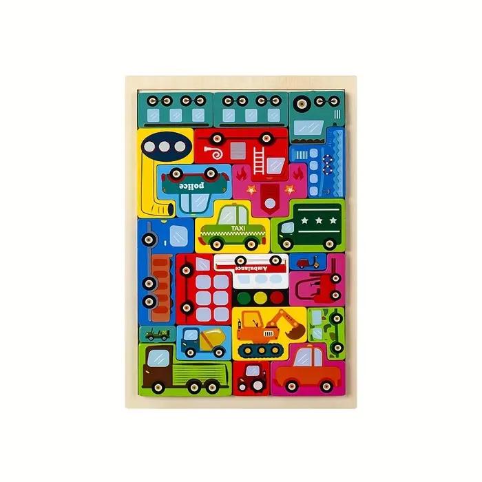 Puzzle en blocs de bois pour enfants, Tangram d'animaux, véhicules d'animaux marins, jeu de blocs ru