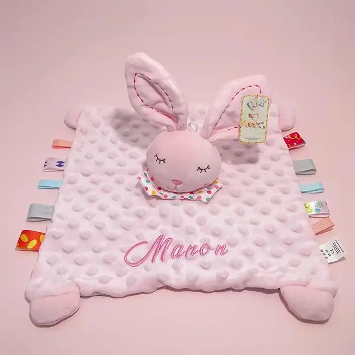 Doudou personnalisé avec nom, lapin en peluche et hochet en silicone pour bébés – Cadeau idéal pour 