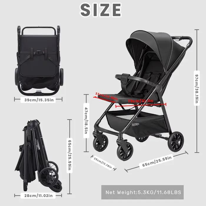 Poussette bébé pour tout-petits avec siège inclinable, poussette Ultra compacte avec grand panier de