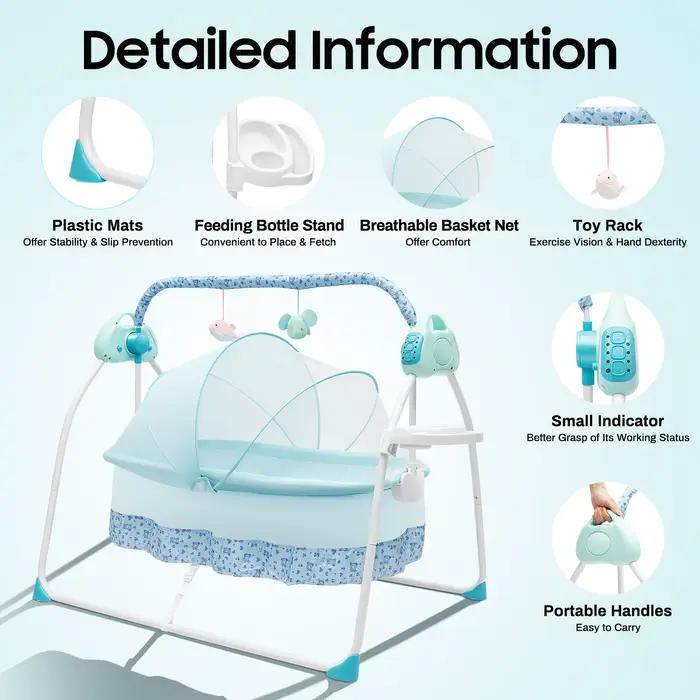 Balançoire électrique pour bébé, avec 12 chansons, Bluetooth, USB, 5 vitesses de balançoire, pour no