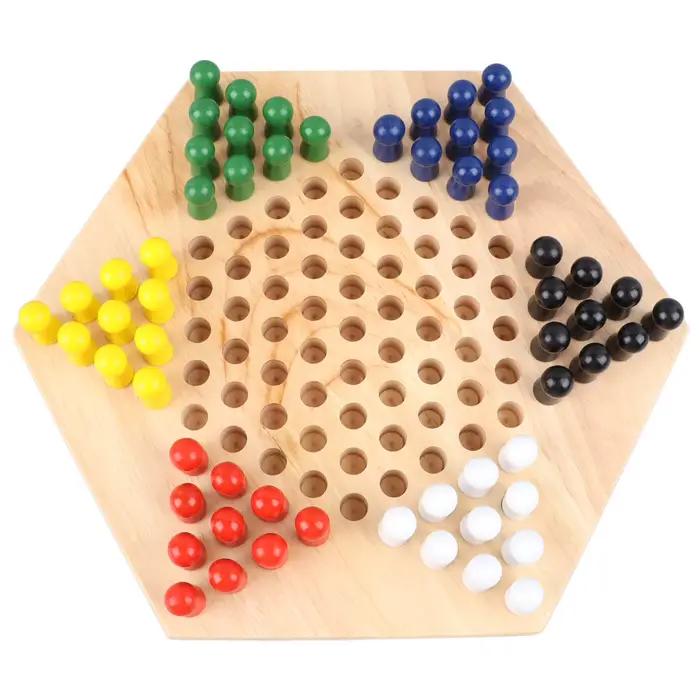 Jeu de dames chinoises traditionnel pour enfant et adulte, plateau coule en bois avec plusieurs pièc