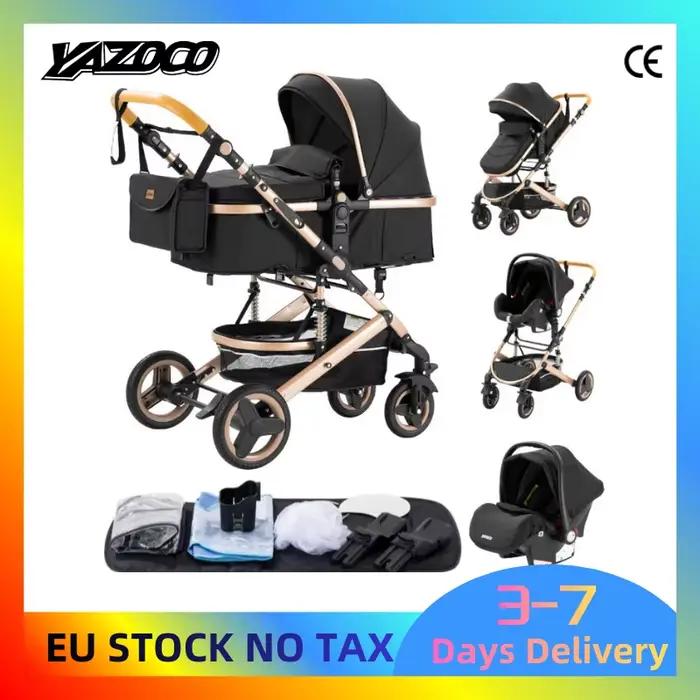 Poussette multifonction 3 en 1 avec siège auto et panier de couchage, poussette compacte pliable, po