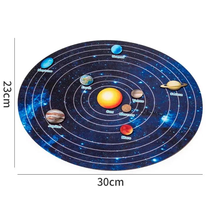 Jouet Puzzle système solaire Montessori pour enfants, garçon et fille, planètes en bois, jeu de soci