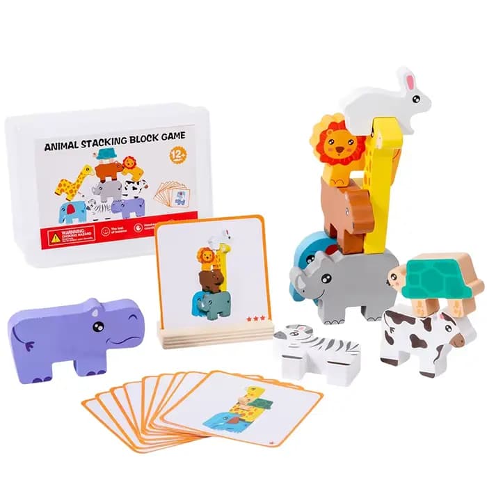Bloc d'empilage d'animaux en bois, Puzzle assorti en forme de jeu, jouet d'équilibre Montessori, jou