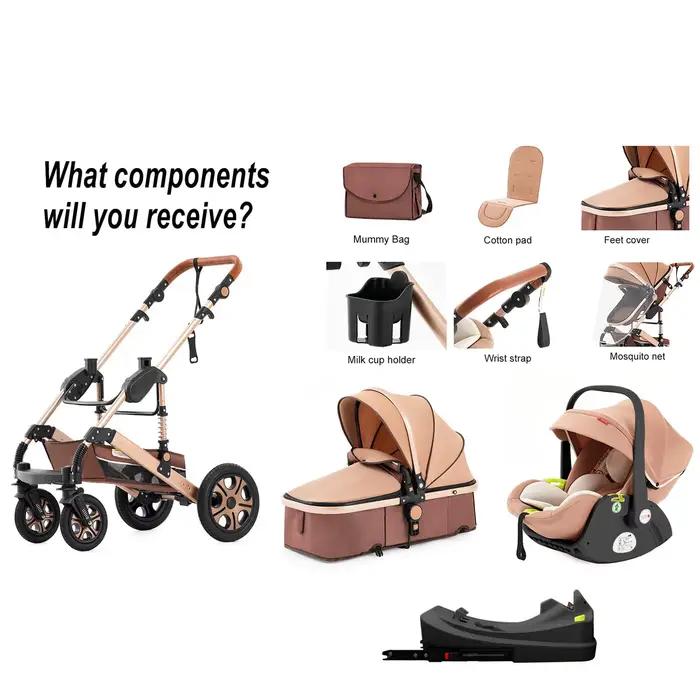 Système de poussette combiné avec siège auto pour bébé, base Isofix, poussette 3 en 1 réversible pou