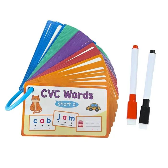 Cartes Flash d'écriture effaçables à sec, 60 pièces, mots Phoniques CVC, jeu de phonétiques, constru